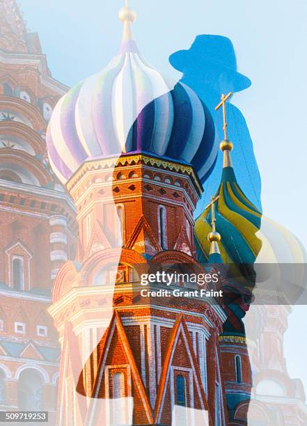double exposure st basil' cathedral. - russische kultur stock-fotos und bilder
