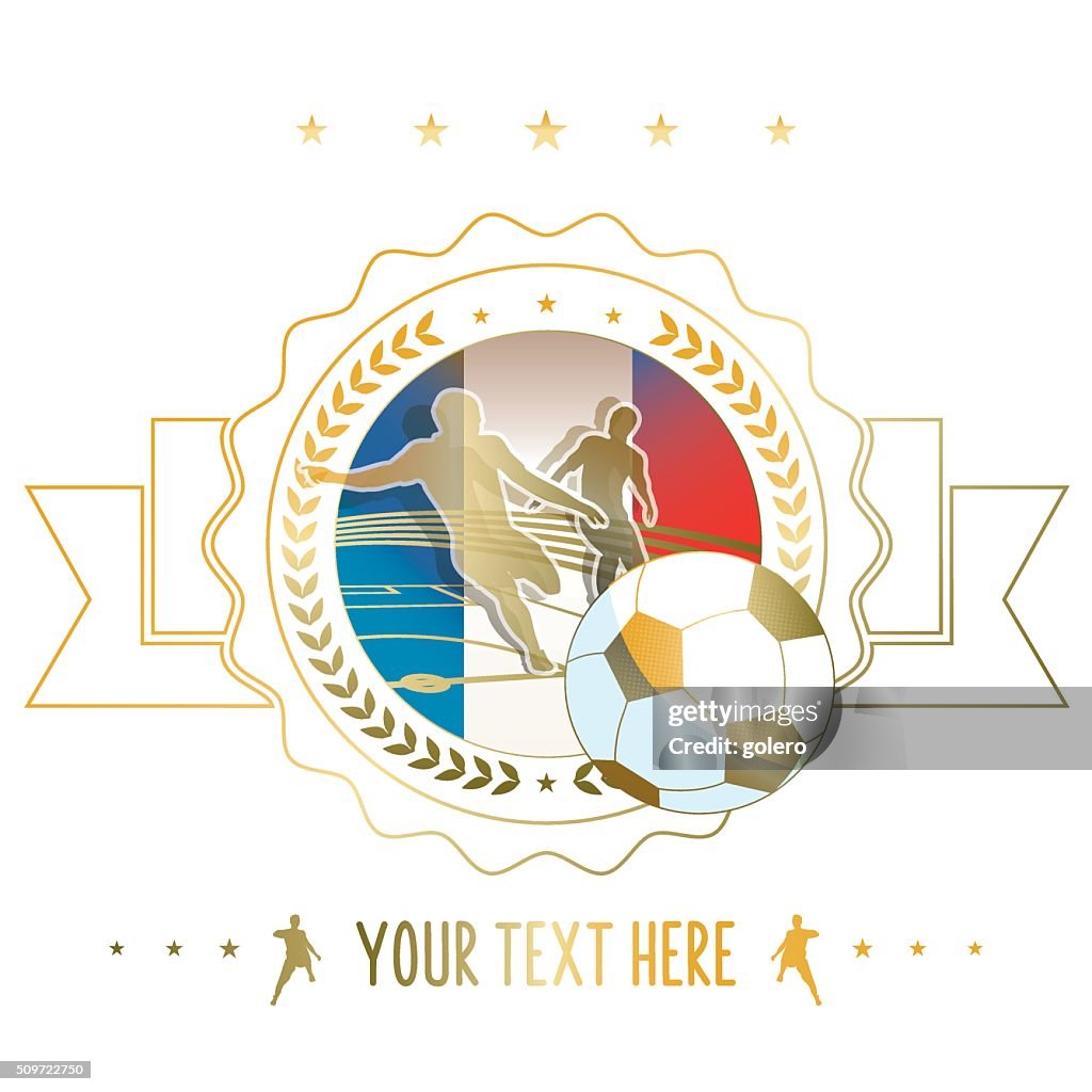 Goldene Linie Fußball-label-illustration mit Frankreich-Flagge