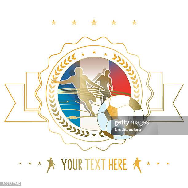 golden line soccer label illustration with france flag - international match stock illustrations