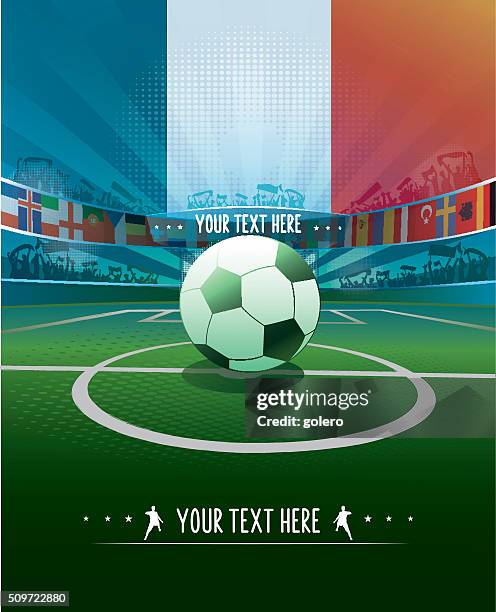 frankreich fußball-stadion mit kugel für kick-off - france football stock-grafiken, -clipart, -cartoons und -symbole