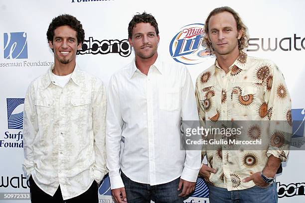 Rob Machado, John Rose and Keith Malloy attend The Surfrider Foundation's 20th Anniversary Gala at Sony Pictures Studios on June 17, 2004 in Culver...