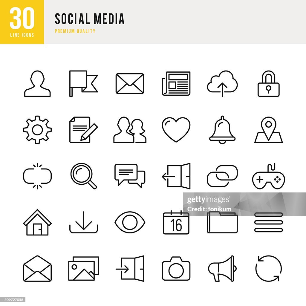 Social-Media-Dünne Linie Symbol-Set