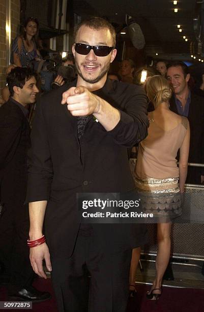 Actor Heath Ledger arrives at the film premiere of 'Ned Kelly' in Sydney at Fox Studios. .