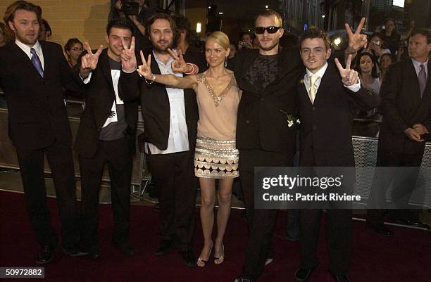 Joel Edgerton, Greg Jordan, Laurence Kinlan, Philip Barantin, Naomi Watts and Heath Ledger at the film premiere of 'Ned Kelly' in Sydney at Fox...