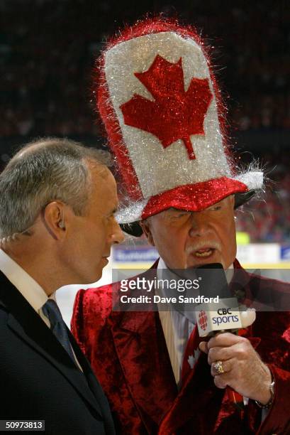 Sports commentators Ron McLean and Don Cherry comment before Game six of the NHL Stanley Cup Finals between the the Tampa Bay Lightning and the...