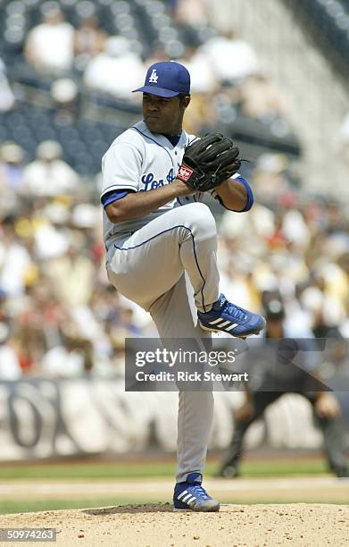 Pitcher Odalis Perez of the Los Angeles Dodgers on the mound during the game against the Pittsburgh Pirates on May 9, 2004 at PNC Park in Pittsburgh,...