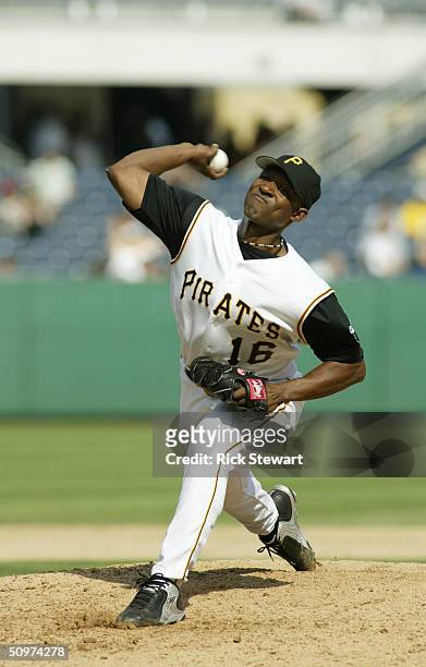 Pitcher Salomon Torres of the Pittsburgh Pirates on the mound during the game against the Los Angeles Dodgers on May 9, 2004 at PNC Park in...