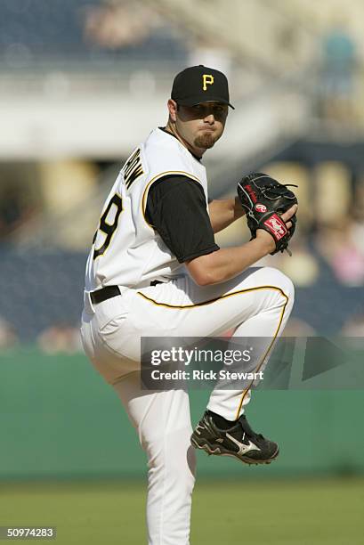 Pitcher John Grabow of the Pittsburgh Pirates on the mound during the game against the Los Angeles Dodgers on May 9, 2004 at PNC Park in Pittsburgh,...