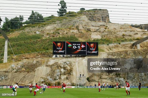 General view of play during the UEFA Euro 2004, Group C match between Bulgaria and Denmark at the Municiple de Braga Stadium on June 18, 2004 in...