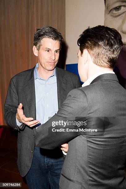 Hulu CEO Mike Hopkins and actor T.R Knight attend the after party for the Hulu Original '11.22.63' premiere at Regency Bruin Theatre on February 11,...