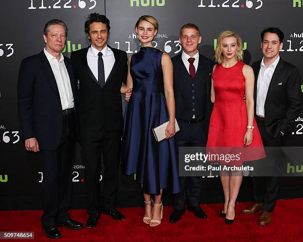 Actors Chris Cooper, James Franco, Lucy Fry, Daniel Webber, Sarah Gadon and T.R. Knight attend the premiere of Hulu's new series "11.22.63" at...