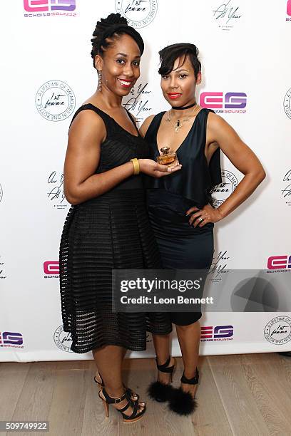 Nicole Austin and La'Myia Good attended the La'Myia Good Hosts 1st Femme Fragrance Launch on February 11, 2016 in Hollywood, California.