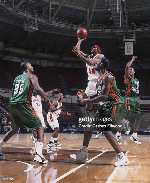 Guard Terrance Roberson of the Huntsville Flight shoots a jump shot during the NBDL game against the North Charleston Lowgators at the North...