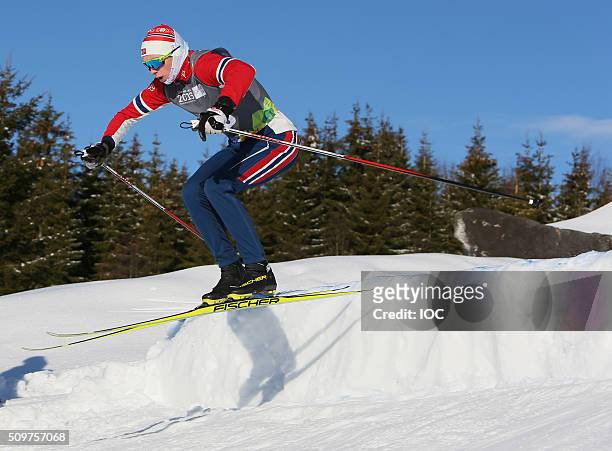 In this handout image supplied by the IOC, Vebjoern Hegdal of Norway during Ski Cross practise at Birkebeineren Cross Country Stadium during the...