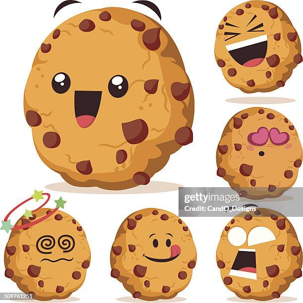 ilustraciones, imágenes clip art, dibujos animados e iconos de stock de galleta con pedacitos de chocolate al momento de la historieta - chocolate