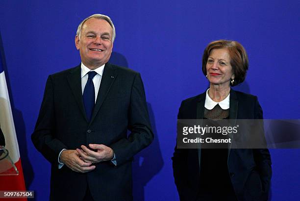 Newly-appointed French Foreign Minister Jean-Marc Ayrault and his wife Brigitte Ayrault attend the official handover ceremony at the Ministry of...