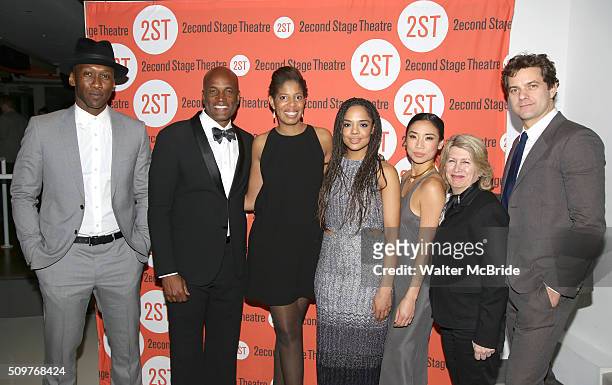 Mahershala Ali, Kenny Leon, Lydia R. Diamond, Tessa Thompson, Anne Son, artistic director Carole Rothman and Joshua Jackson attend the Off-Broadway...