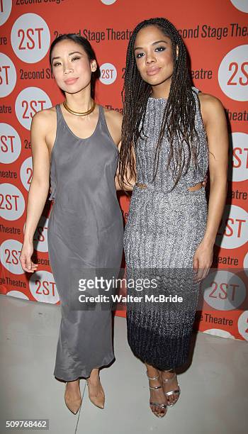 Anne Son and Tessa Thompson attend the Off-Broadway Opening After Party for 'Smart People' at the Four at Yotel on February 11, 2016 in New York City.