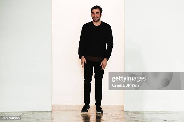 Designer Chris Gelinas walks the runway at the CG runway show during Fall 2016 MADE Fashion Week at Milk Studios on February 12, 2016 in New York...