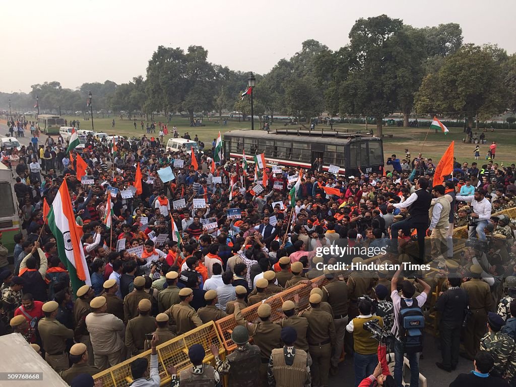 JNU Campus Row: ABVP Workers Protest Near India Gate