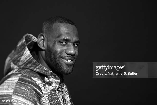 LeBron James of the Cleveland Cavaliers poses for a portrait on February 12, 2016 at the Sheraton Centre as part of 2016 NBA All-Star Weekend in...