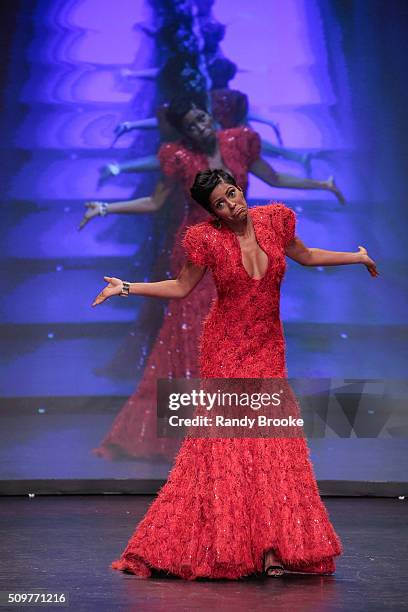 Tamron Ha wearing Marc Bouwer walks the runway at The American Heart Association's Go Red For Women Red Dress Collection 2016 Presented By Macy's at...