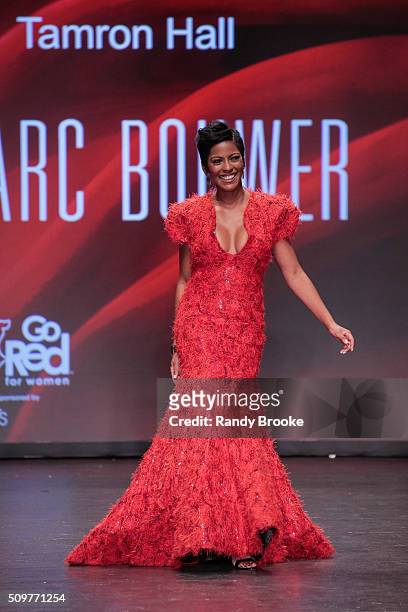 Tamron Ha wearing Marc Bouwer walks the runway at The American Heart Association's Go Red For Women Red Dress Collection 2016 Presented By Macy's at...