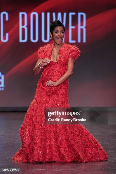 Tamron Ha wearing Marc Bouwer walks the runway at The American Heart Association's Go Red For Women Red Dress Collection 2016 Presented By Macy's at...