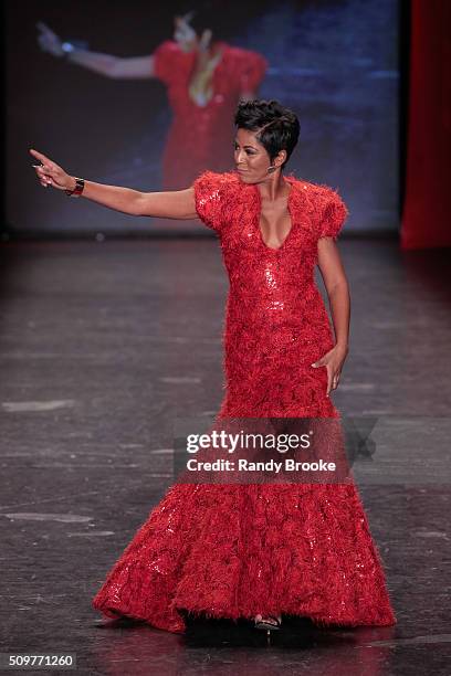 Tamron Ha wearing Marc Bouwer walks the runway at The American Heart Association's Go Red For Women Red Dress Collection 2016 Presented By Macy's at...