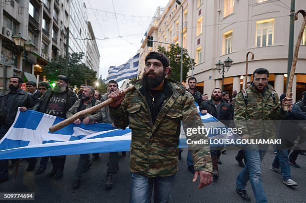 Farmers arrive in front of the Greek parliament in Athens during their rally against pension reform, on February 12, 2016 Fears that Greece will exit...