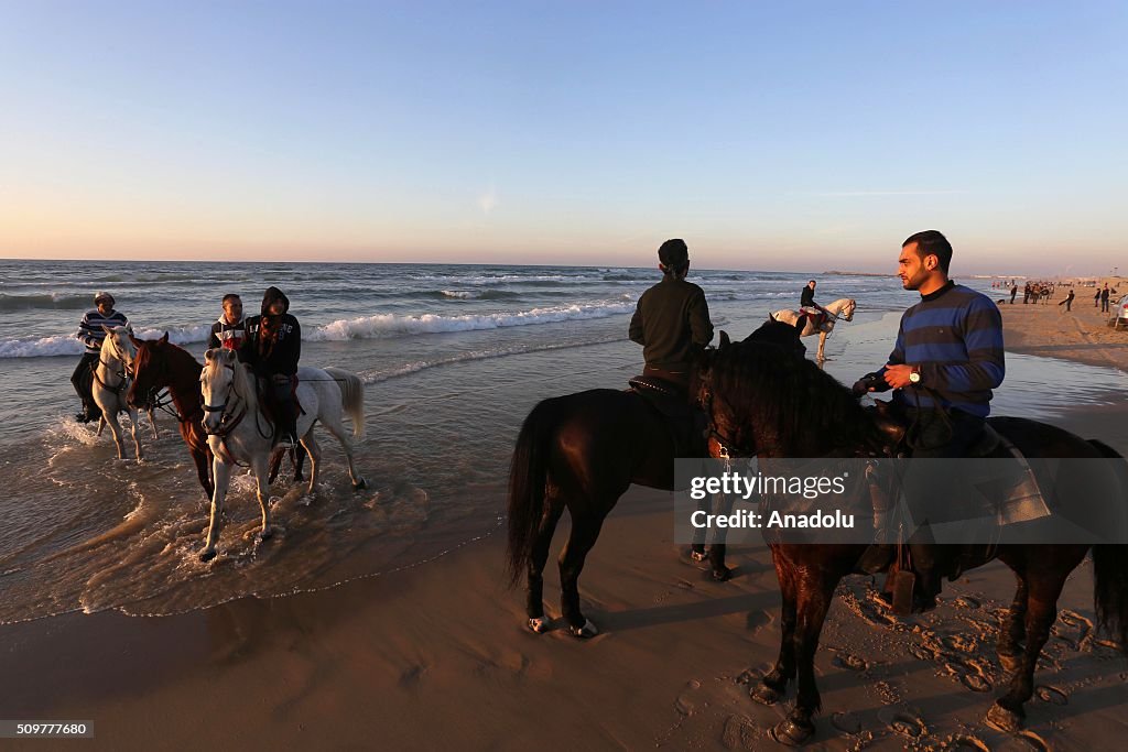 Palestinian horseback riders in Gaza