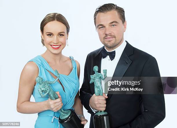 Actors Brie Larson and Leonardo DiCaprio pose for a portraits at the 22st Annual Screen Actors Guild Awards for Los Angeles Times on January 30, 2016...