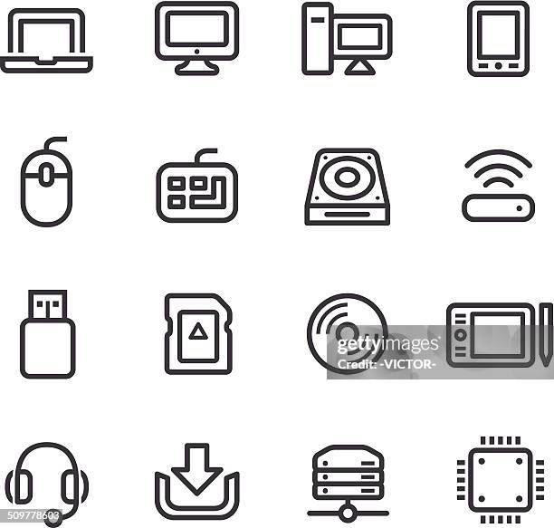 computer icons - line series - old computer keyboard stock illustrations