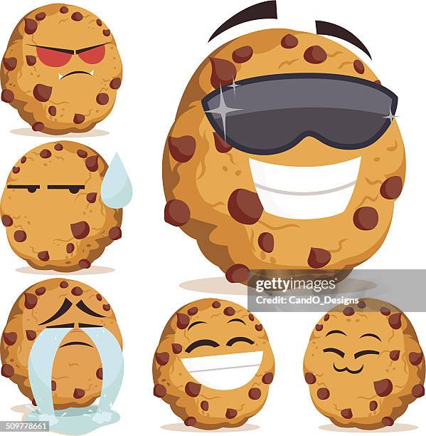 chocolate chip cookie cartoon set b - chocolate face stock illustrations