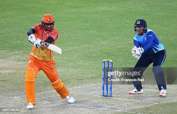 Jacob Oram of Virgo Super Kings bats during the Oxigen Masters Champions League Semi Final match between Leo Lions and Virgo Super Kings at Dubai...