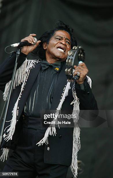 James Brown supports the show for the Red Hot Chilli Peppers performance on stage during the first London date of their tour, at Hyde Park on June...