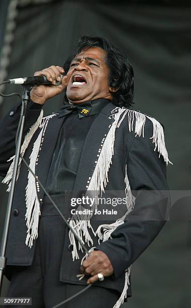 James Brown supports the show for the Red Hot Chilli Peppers performance on stage during the first London date of their tour, at Hyde Park on June...