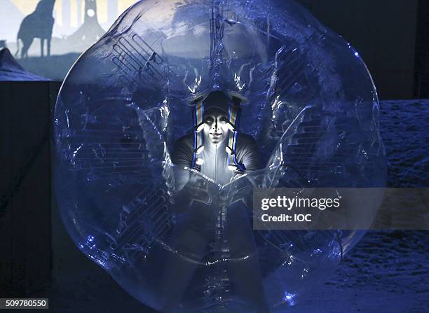 In this handout image supplied by the IOC, An artist performs during the Opening Ceremony of the Lillehammer 2016 Winter Youth Olympic Games at the...