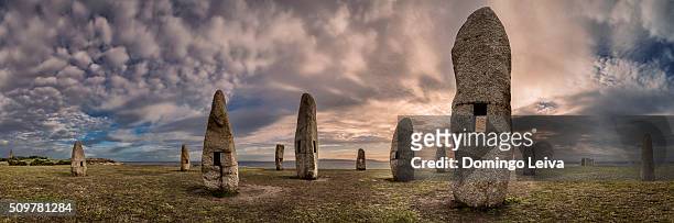 menhirs in a coruña, galicia. spain - doelman stock pictures, royalty-free photos & images