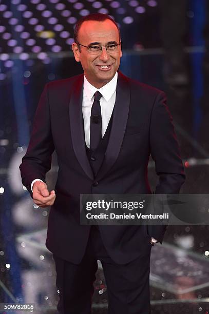 Carlo Conti attends the fourth night of the 66th Festival di Sanremo 2016 at Teatro Ariston on February 12, 2016 in Sanremo, Italy.