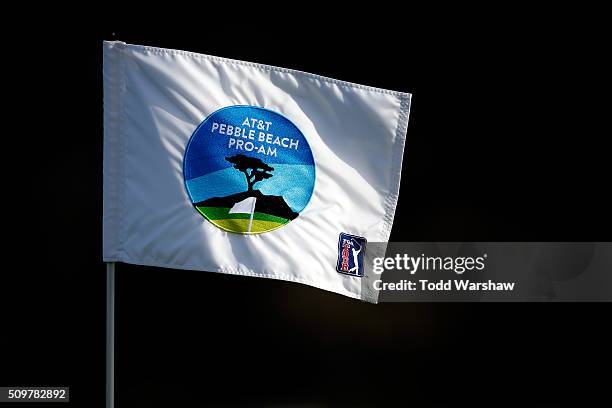 General view of the pin flag on the sixth green during the second round of the AT&T Pebble Beach National Pro-Am at the Pebble Beach Golf Links on...