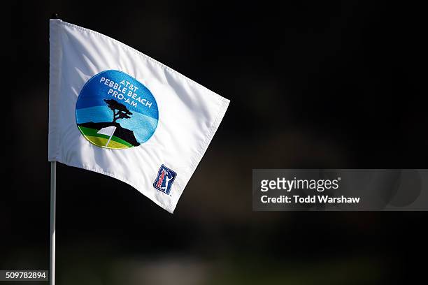 General view of the pin flag on the sixth green during the second round of the AT&T Pebble Beach National Pro-Am at the Pebble Beach Golf Links on...
