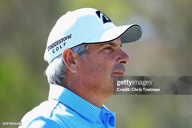 Fred Couples walks off the tee box on the 18th hole during the first round of the 2016 Chubb Classic at the TwinEagles Club on February 12, 2016 in...