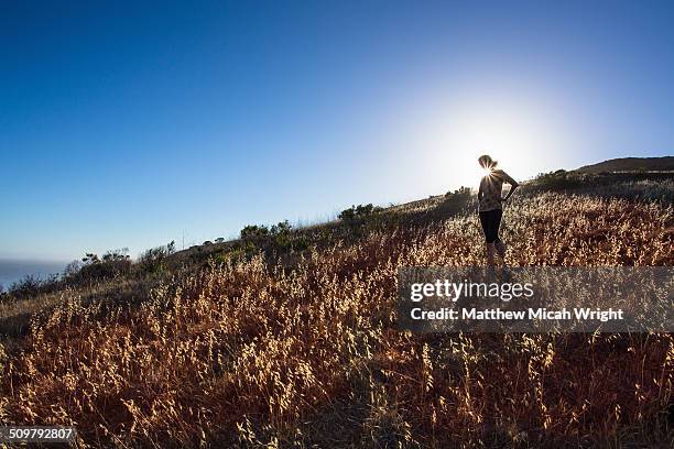 a hike along the coastal bluffs of cayucos. - cayucos stock-fotos und bilder