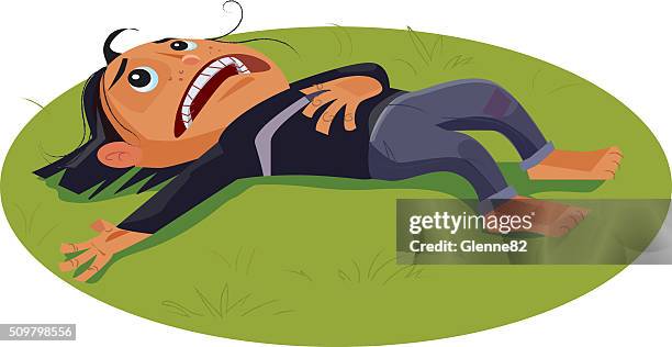 bored/emotional kid - lying grass stock illustrations