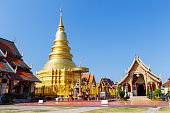 Pagoda in Wat Phra That Hariphunchai at Lamphun Thailand