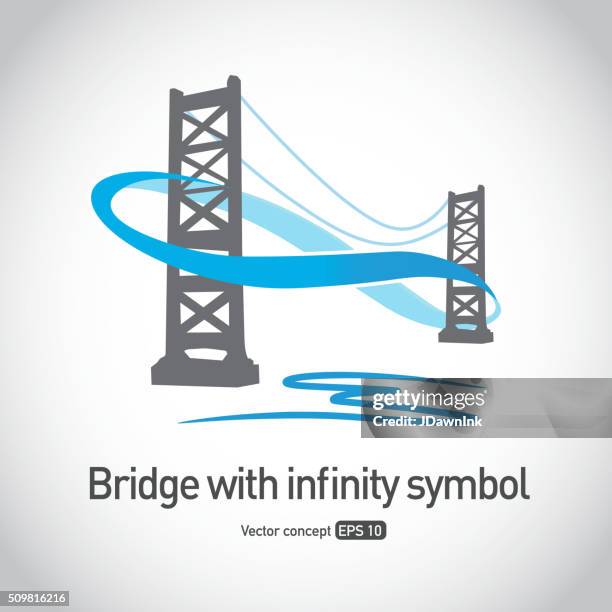 royalty free suspension bridge with infinity symbol icon concept - endless bridge stock illustrations
