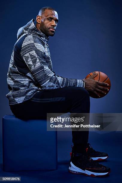 LeBron James of the Cleveland Cavaliers poses for a portrait during NBA All-Star Weekend on February 12, 2016 at the Sheraton Centre in Toronto,...