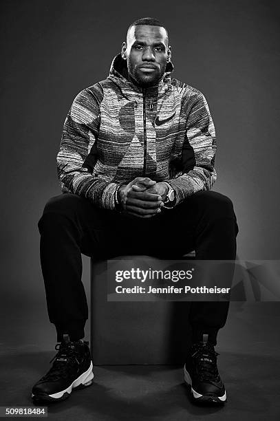 LeBron James of the Cleveland Cavaliers poses for a portrait during NBA All-Star Weekend on February 12, 2016 at the Sheraton Centre in Toronto,...