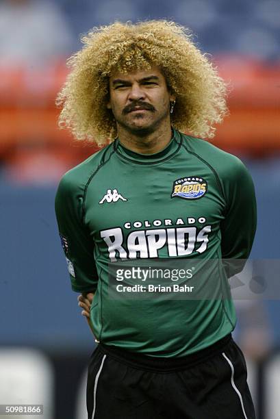 Forward Carlos Valderrama of the Colorado Rapids looks on prior to the start of the game against the Los Angeles Galaxy during the MLS match on July...